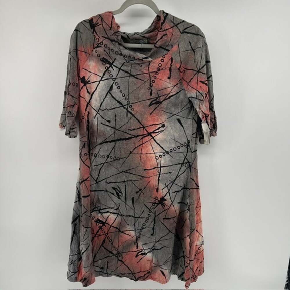 Chalet et Cici Mock Neck Knee Length Dress Womens S Abstract Pink Gray 3/4Sleeve